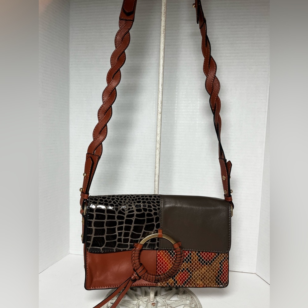 Lodis Women's Saratoga Crossbody Bag Mixed Media Brown Gold